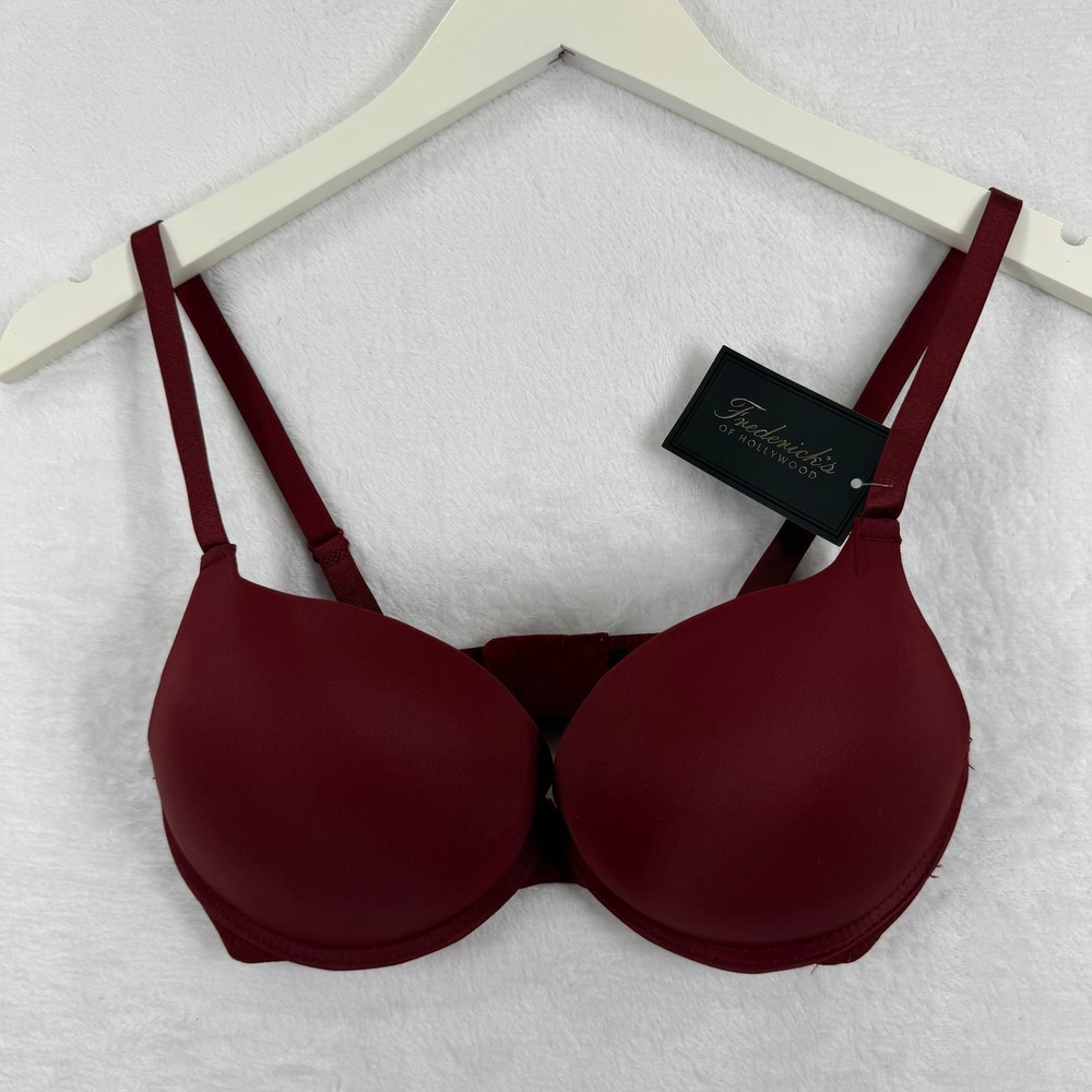 Fredericks of Hollywood Krystal Bra Syrah Red Padded Plunge 32D Style‎ X2202919